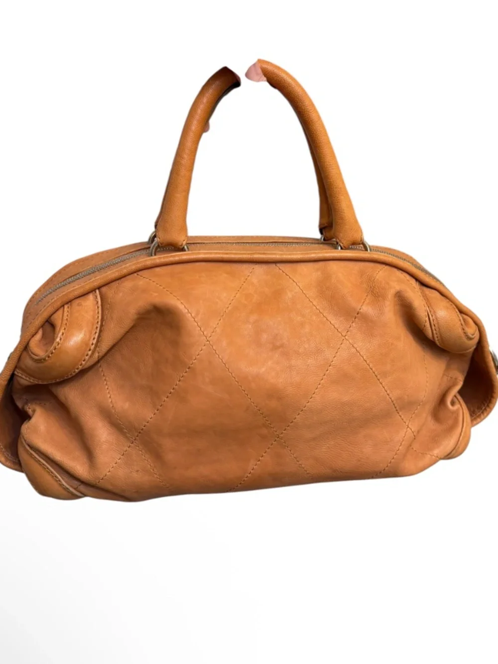 Chanel vintage Le Marais quilted bowler bag tan leather